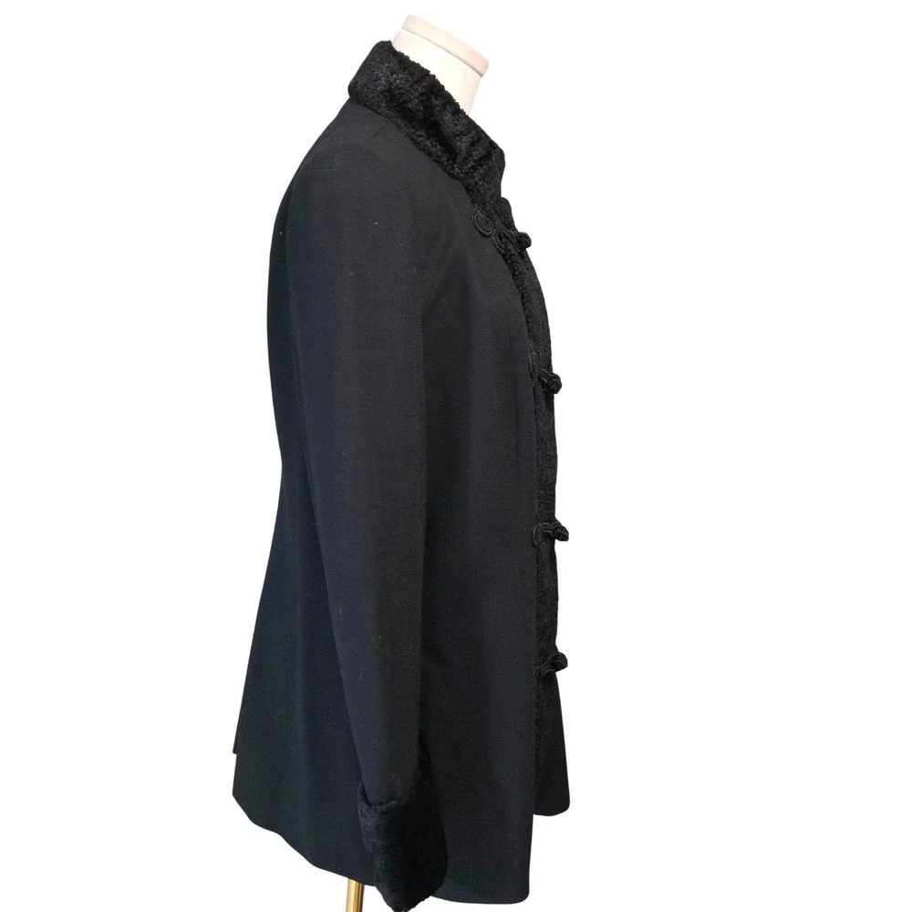 Lilli Ann Jacket Womens M Black‎ Excellent Vintage Persian Lamb Fur Frog Closure